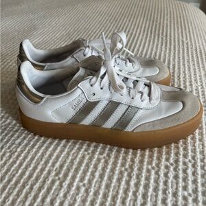 Adidas Sambae White and Silver Sneakers with Gum Sole